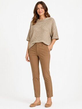 Max Mara Textured Stripe Boatneck Top & Parasuco Tan Equestrian Pants Outfit